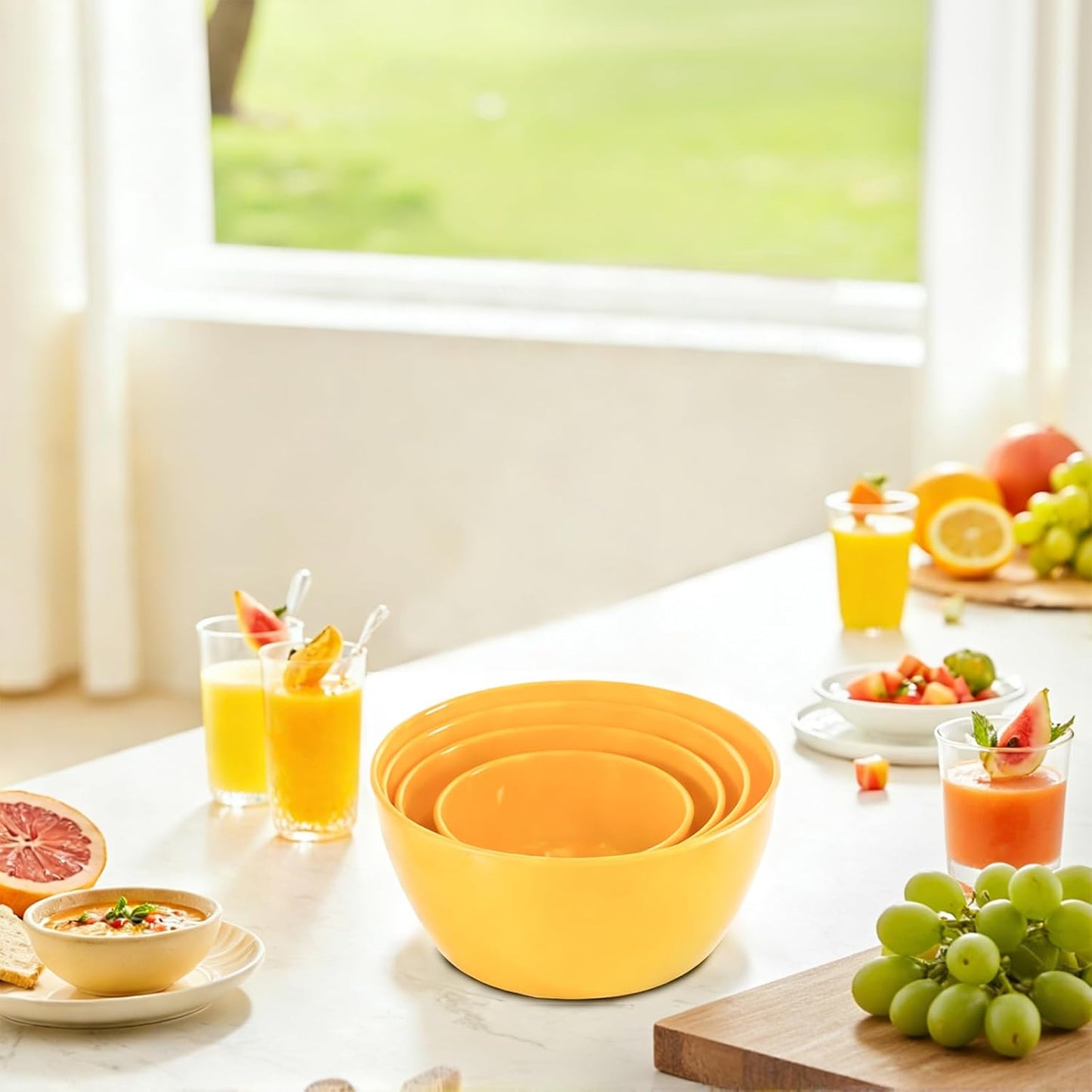4-Piece Classic Plastic Prep Bowls with Lids, Nesting Plastic Small Mixing Bowl Set for Mixing, Baking, Prepping, Cooking and Serving Food, Microwave and Dishwasher Safe