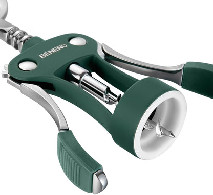 Beneno Wine Opener, Zinc Alloy Premium Wing Corkscrew with Multifunctional Bottles Opener, Sharp Wine Corkscrew with Ergonomic Non-Slip Wing Handle, Silver