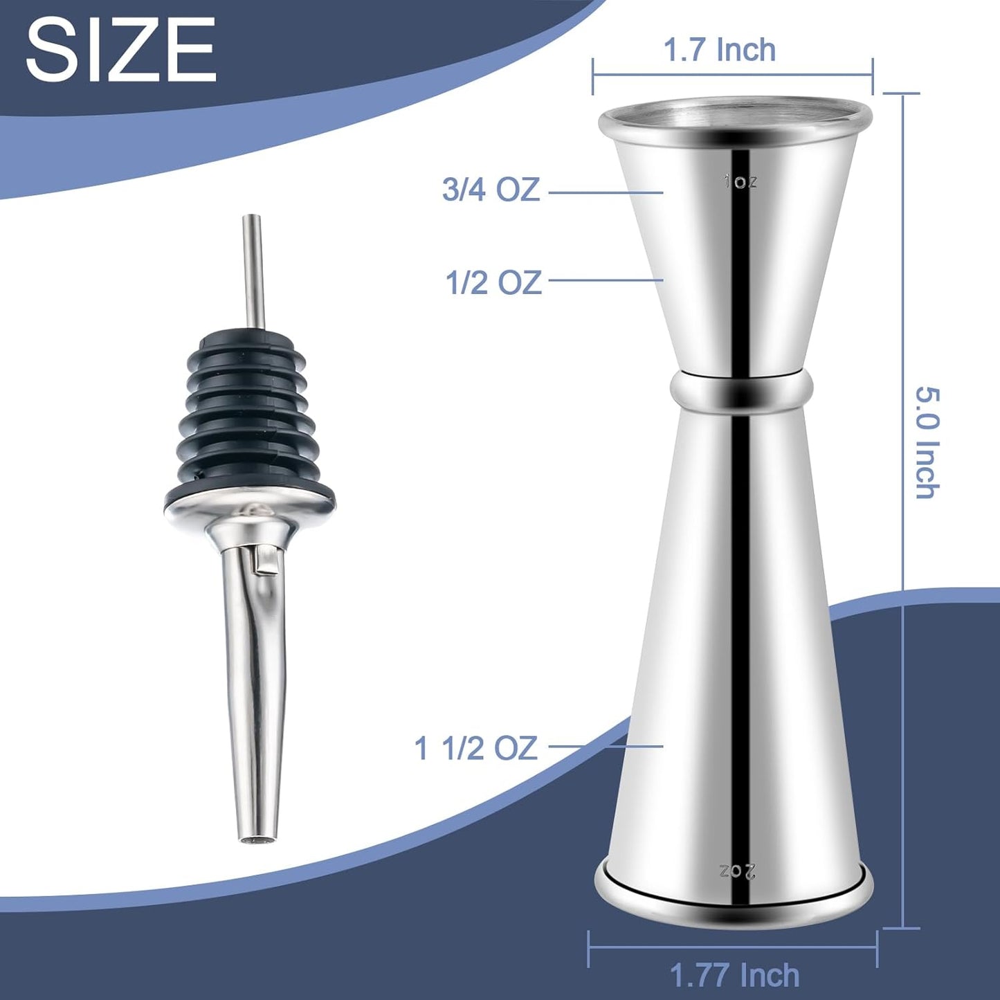 Briout Jigger for Bartending, Double Cocktail Jigger Japanese Premium 304 Stainless Steel Jigger 2 OZ 1 OZ with Measurements Inside