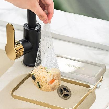 Foldable kitchen sink filter basket | 100 disposable mesh bags | Food waste disposal gadget (white)