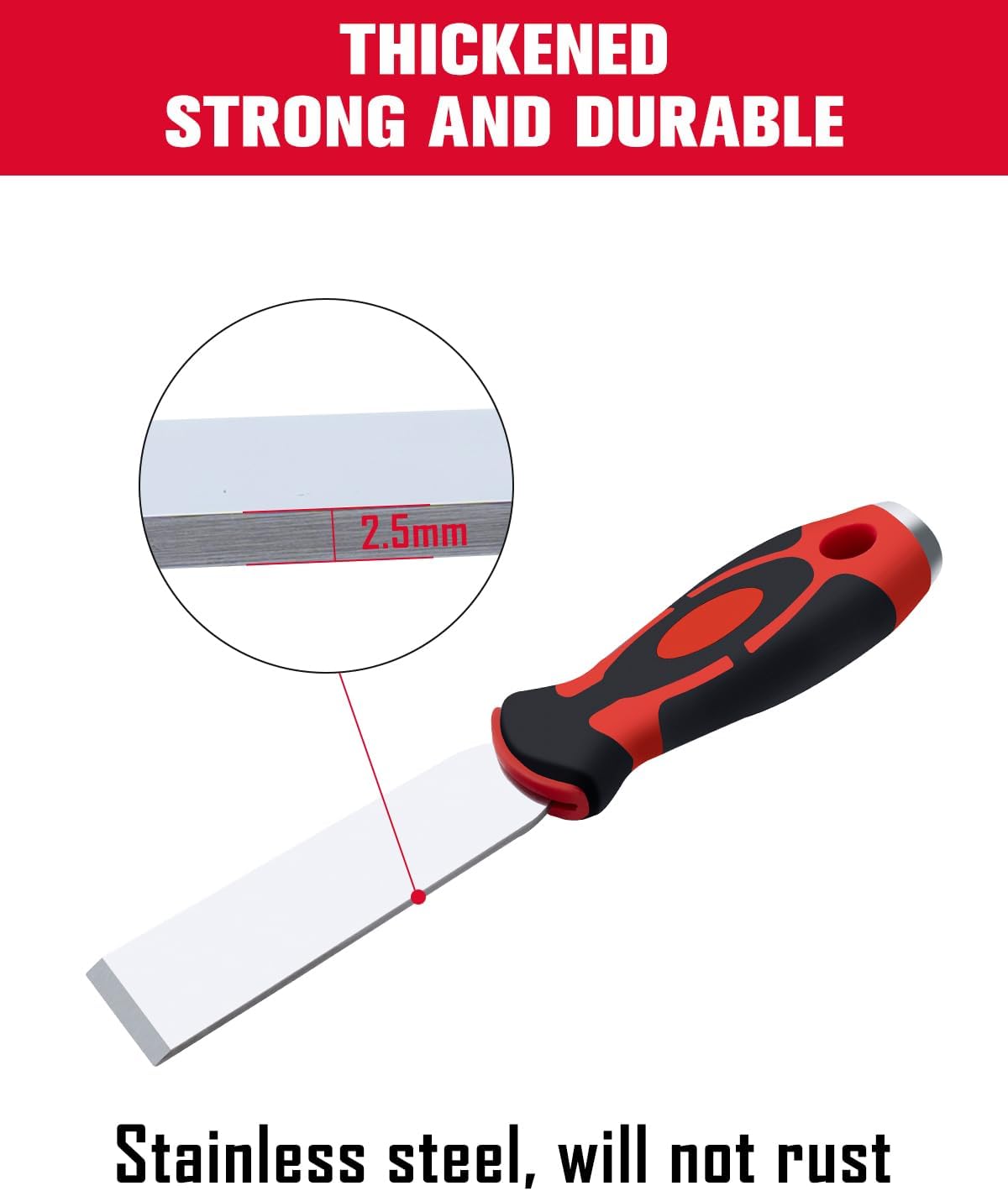 ROTATION Extra Thick Scraper Set, 4 piece, Soft Grip, Heavy Duty, Scraper with Hammer End, Stainless Steel Putty Knife