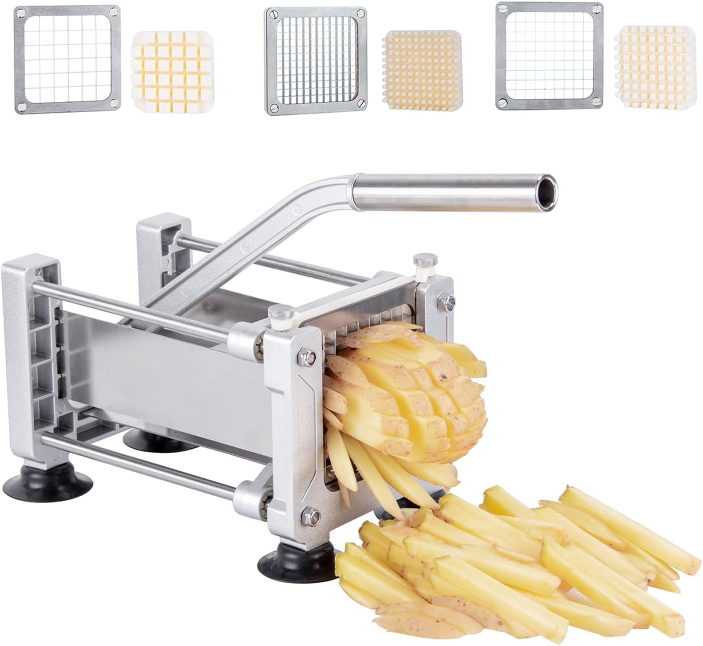 Rismonar French Fry Cutter Stainless Steel Potato Slicer With 1/2 inch Blade for Carrots Cucumbers Vegetables (Silver, Machine + 1/2)