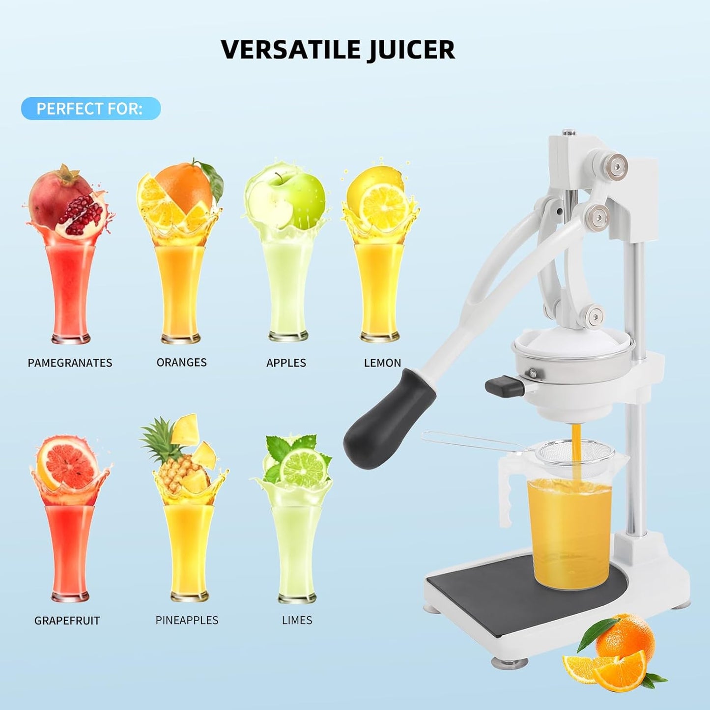 Manual Juicer & Heavy Duty Hand Press Juicer, Cast Iron Citrus Juicer Squeezer with Stable Base, Commercial Grade Manual Press for Orange Lemon Lime Grapefruit and Pomegranate, Easy to Clean and Use