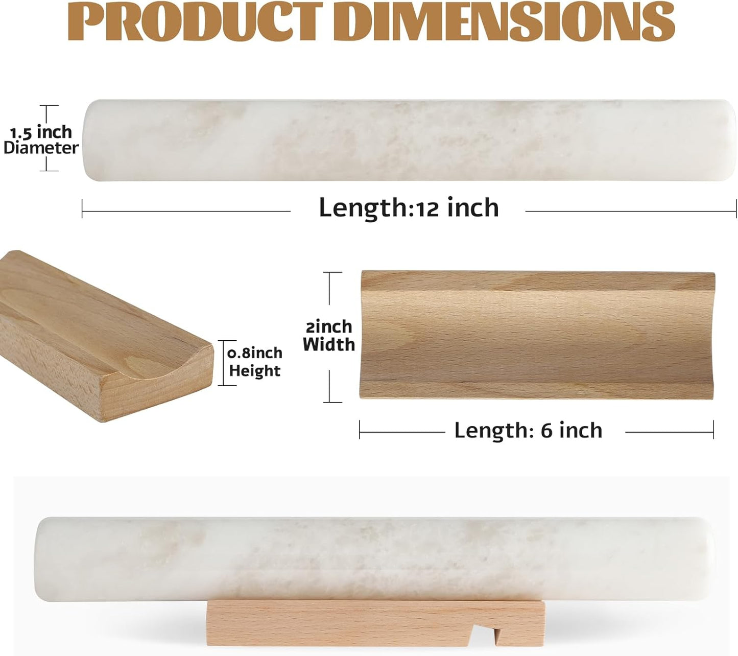Koville African Natural Marble Rolling Pin, Non-Stick Polished Dough Roller, Pasta, Dumpling, Fondant, Pie Crust, Bread, Pizza Dough, Kitchen Baking Pastry Tools with Mat/Scraper（Namib Fantasy）