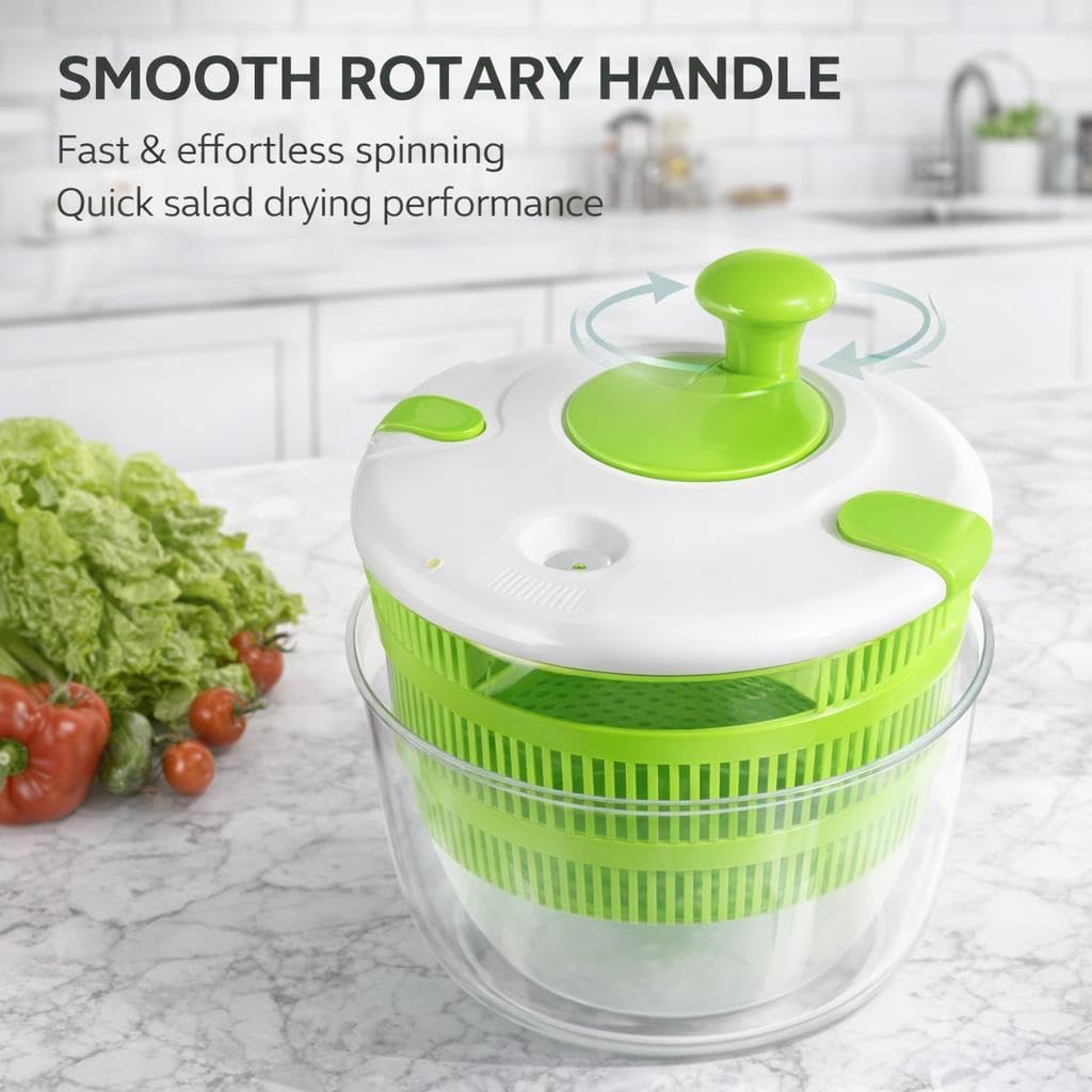 Salad Spinner Large Capacity Vegetable Washer & Lettuce Dryer Bowl, Easy Manual Spin Vegetable Dryer for Fruits, Produce & Greens, BPA Free Kitchen Salad Spinner