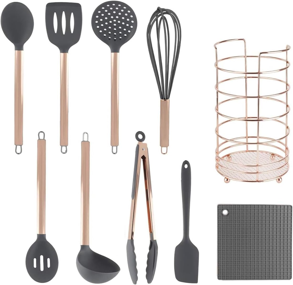COOK WITH COLOR Silicone Cooking Utensils, Kitchen Utensil Set, Easy to Clean Silicone Kitchen Utensils, Cooking Utensils for Nonstick Cookware, Kitchen Gadgets Set, 10 Pieces, Green