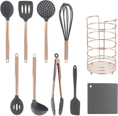 COOK WITH COLOR Silicone Cooking Utensils, Kitchen Utensil Set, Easy to Clean Silicone Kitchen Utensils, Cooking Utensils for Nonstick Cookware, Kitchen Gadgets Set, 10 Pieces, Green