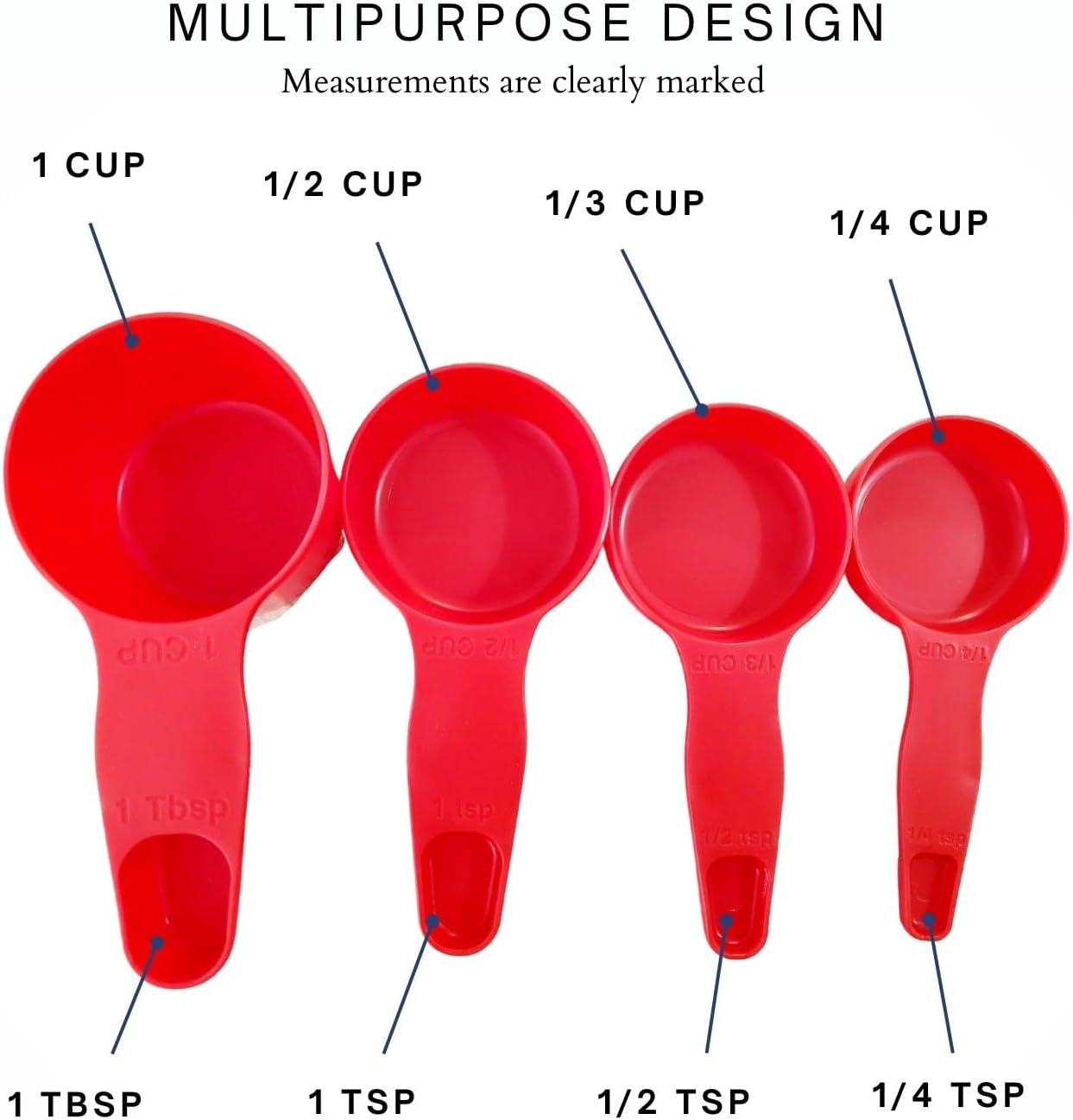 Storage Theory 2-in-1 Measuring Cups & Spoons Set (4-Piece) - Nesting Space-Saving Kitchen Gadget - BPA-Free Food Grade Plastic - Dishwasher Safe for Baking, Cooking, Coffee - White