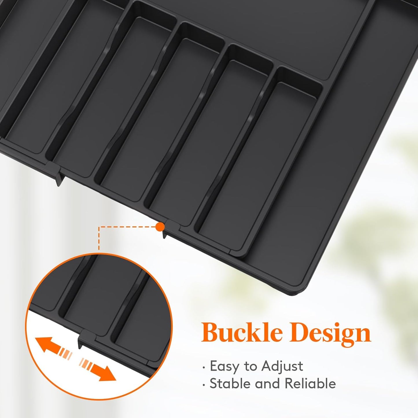 Lifewit Silverware Drawer Organizer, Expandable Utensil Tray for Kitchen, BPA Free Flatware and Cutlery Holder, Adjustable Plastic Storage for Spoons Forks Knives, 11-18 x 14", Black