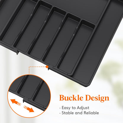 Lifewit Silverware Drawer Organizer, Expandable Utensil Tray for Kitchen, BPA Free Flatware and Cutlery Holder, Adjustable Plastic Storage for Spoons Forks Knives, 11-18 x 14", Black