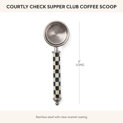 MACKENZIE-CHILDS Supper Club Coffee Scoop, Cute Measuring Scoop for Coffee or Tea Leaves, Coffee-Bar Accessory, Black-and-White Courtly Check