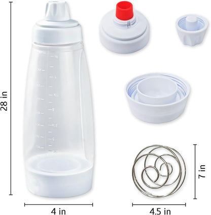 Pancake Batter Dispenser with Blender Balls,2 Pack Batter Mixer and Dispenser with Whisk Ball,Kitchen Pancake Shaker Batter Dispenser Bottle Baking Tool for Cupcakes, Muffins, Crepes, White