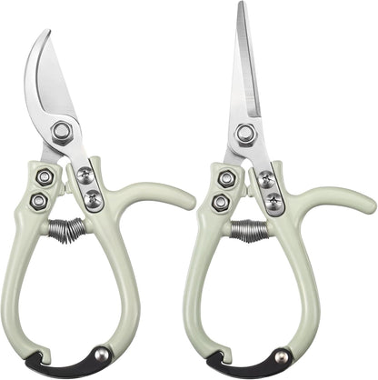 Plant Scissors with Lock 2 Pack, 6'' Bypass Hand Pruner & 6.7" Precision Garden Scissors Rust Resistant Hand Sprout Pruning Shears Gardening Tools for Herbs, Plants
