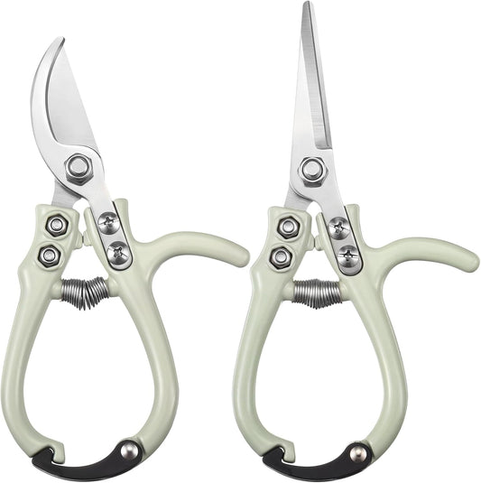 Plant Scissors with Lock 2 Pack, 6'' Bypass Hand Pruner & 6.7" Precision Garden Scissors Rust Resistant Hand Sprout Pruning Shears Gardening Tools for Herbs, Plants