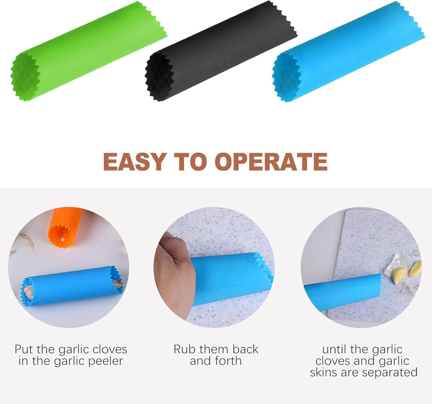 3 Pcs Silicone Garlic Peeler Tube Roller Manual Garlic Skin Remover Tool for Easy Peeling Sturdy Kitchen Gadget for Home Cooking Dishwasher