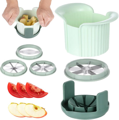 Apple Slicer and Corer Set with 3 Interchangeable Blades, Stainless Steel Apple Cutter, 8 Slices Slicer for Pear, Mango, Tomato, Green, 4.9 x 4.9 x 7.1 in