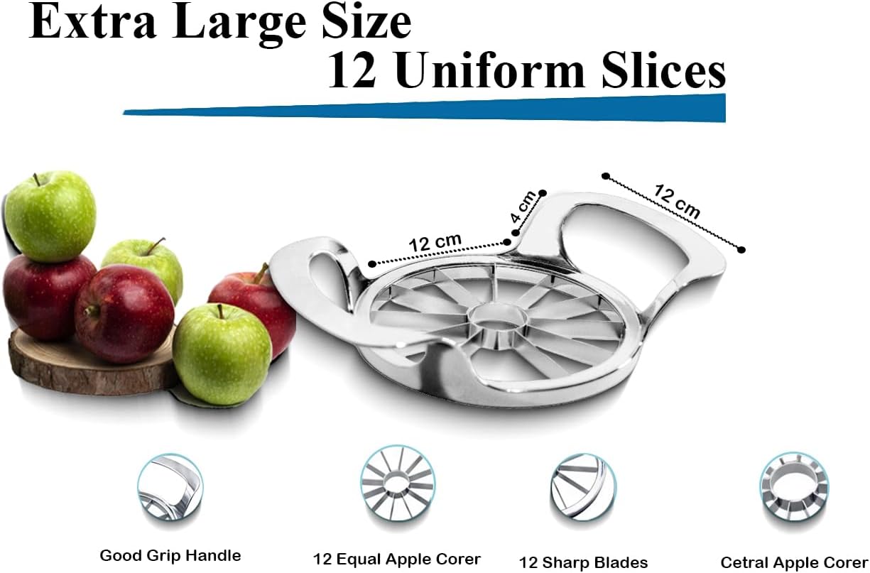 Apple Slicer and Corer - 12 Blade Extra Large, Stainless Steel Apple Cutter - Heavy Duty, Easy to Use, Kitchen Tool