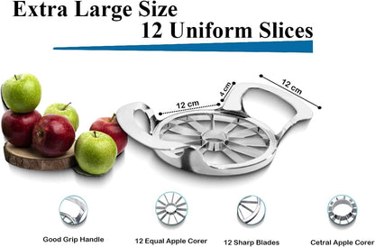 Apple Slicer and Corer - 12 Blade Extra Large, Stainless Steel Apple Cutter - Heavy Duty, Easy to Use, Kitchen Tool