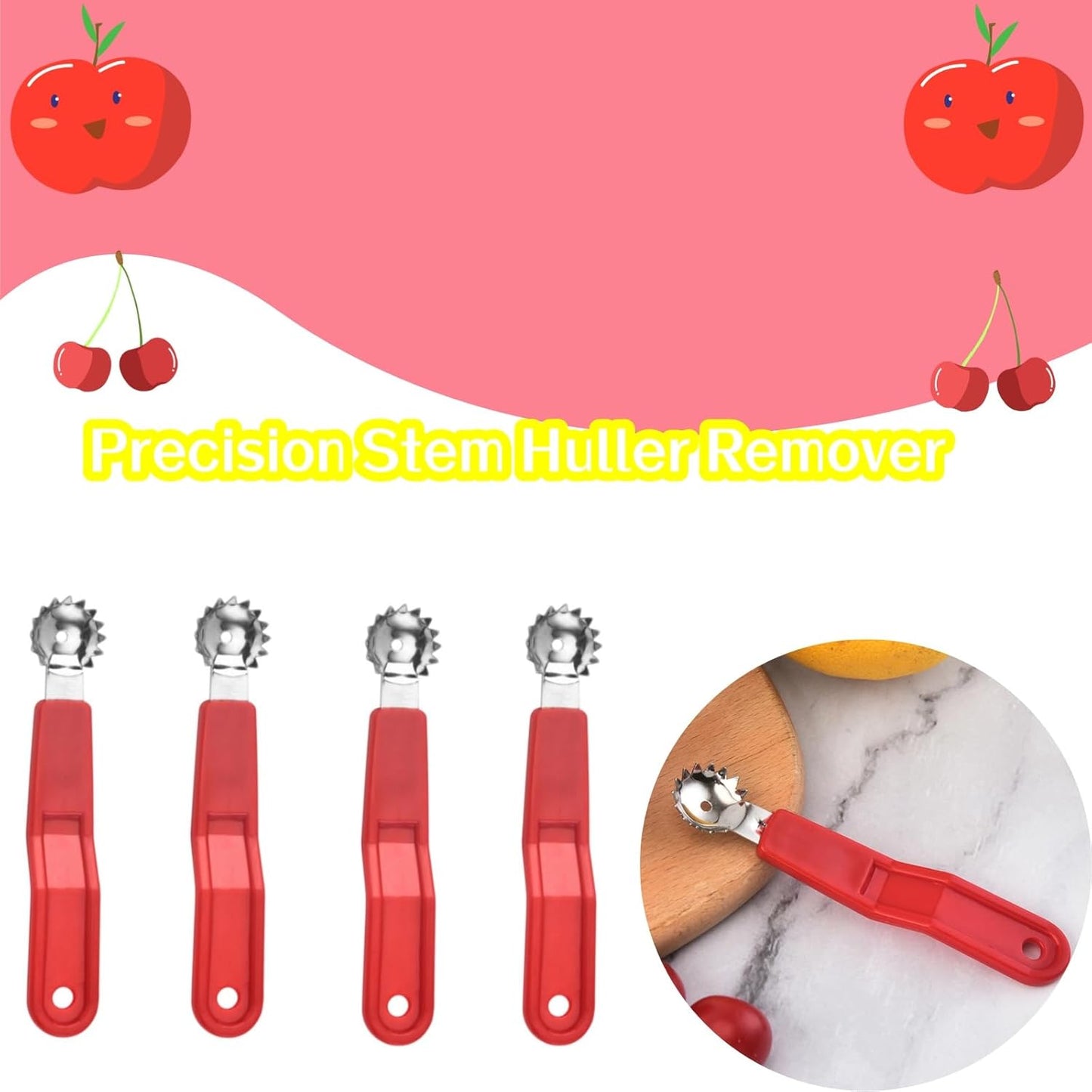 4Pcs Tomato Corer Tool Sturdy Strawberry Corer Tool for Fresh Fruits Vegetables Easy Use with Non-Slip Grip Red