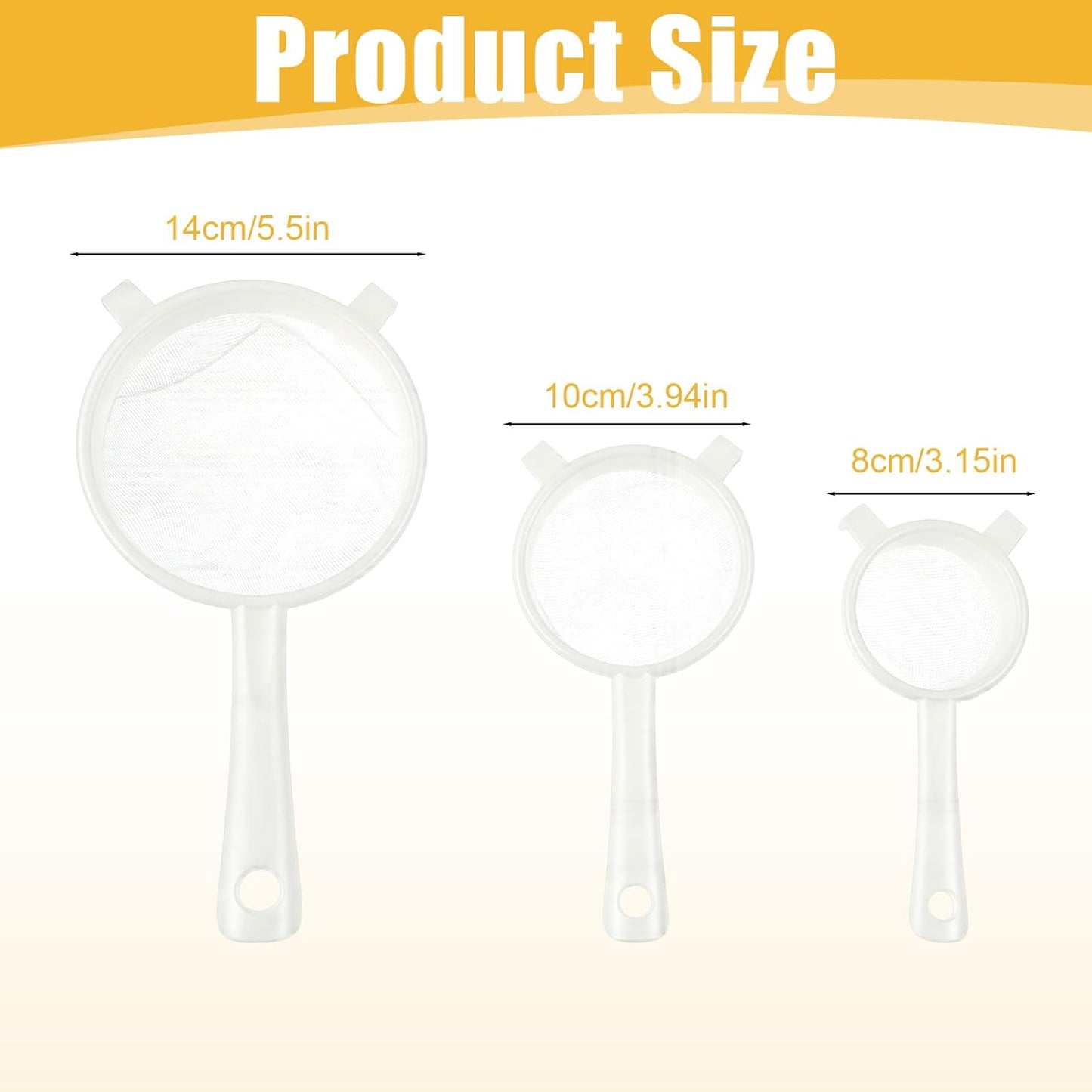 3PCS Plastic Nylon Strainer Set, 3 Sizes Ultra Fine Mesh Strainer for Juicing Kefir Grains Yogurt and More, Food-Grade Nylon Mesh Colander with Handle for DIY Crafts Baking Stuff