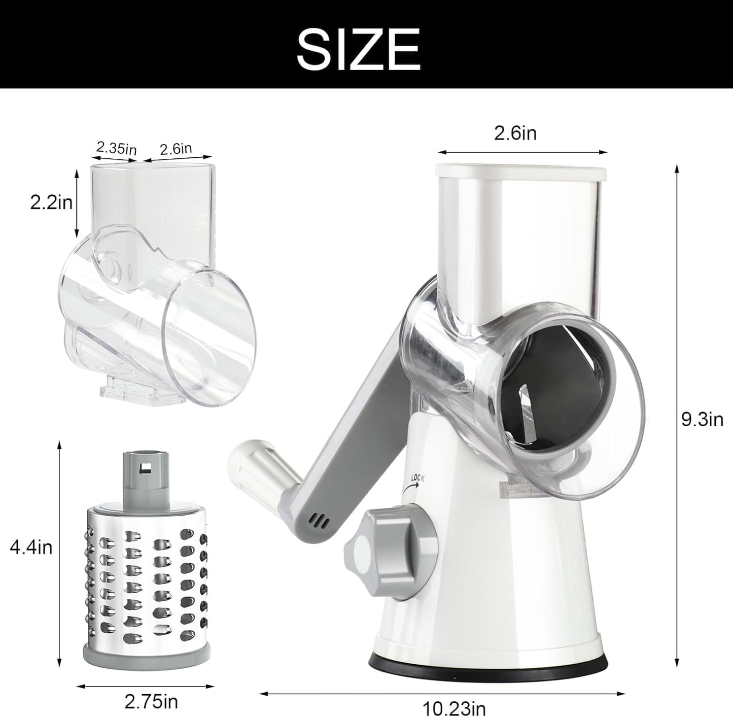 Cambom 5 in 1 Rotary Cheese Grater Hand Crank Cheese Shredder for Fresh Cheese, Vegetable, Nuts,Non-slip Suction Base, Black