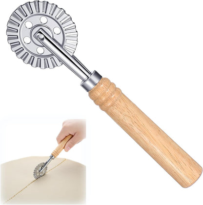 Ravioli Cutter Wheel Pasta Cutter Wheel with Roller Pastry Wheels With Long Wooden Handle, 6.7inch Dumpling Lace Making Zinc Alloy Noodle Making for Kitchen