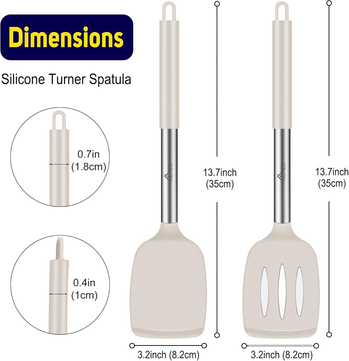 HOTEC Silicone Spatula Set of 2, High Heat-Resistant & BPA-Free Kitchen SaptulaTurner with Stainless Steel Handles, Slotted & Solid Spatulas for Nonstick Cookware, 13.7 Inch, Black