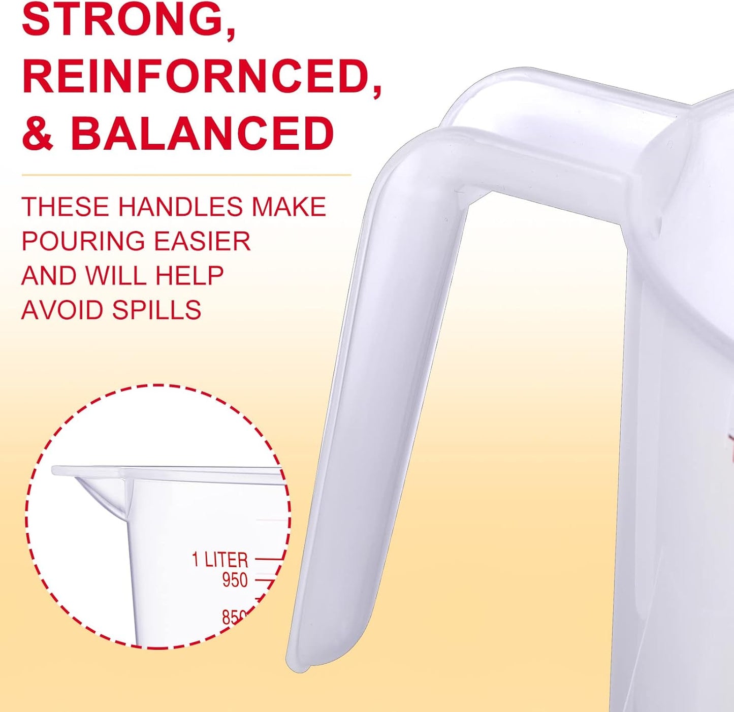 Fabbay 24 Pcs 4 Cup Capacity Plastic Measuring Cup 1000 ml Clear Graduated Measuring Cups Plastic Mug with Spout and Handles Ounce and Ml Marking for Recipe Ingredient Flour Water Liquid(Red,32 oz)