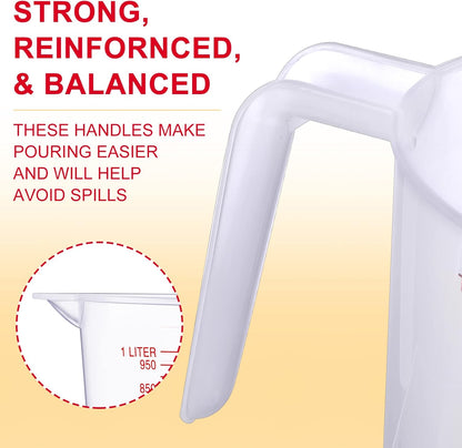 Fabbay 24 Pcs 4 Cup Capacity Plastic Measuring Cup 1000 ml Clear Graduated Measuring Cups Plastic Mug with Spout and Handles Ounce and Ml Marking for Recipe Ingredient Flour Water Liquid(Red,32 oz)