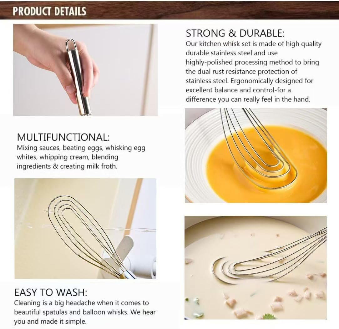 Whisk, Stainless Steel Spring Whisk, Balloon Whisk Egg Beater for Blending, Whisking, Beating, or Stirring