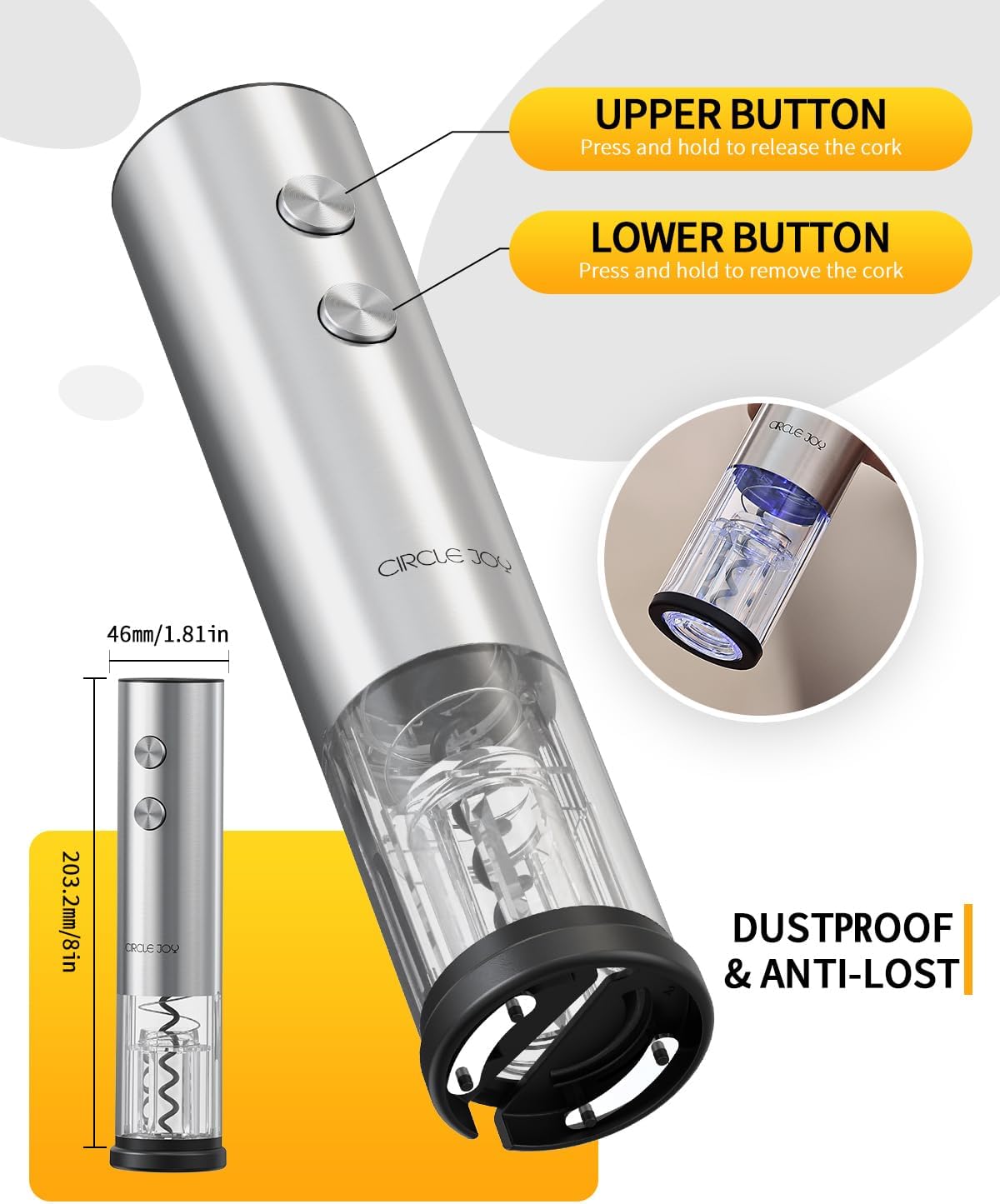 CIRCLE JOY Electric Wine Opener Stainless Steel Rechargeable Automatic Wine Bottle Opener Set 7-in-1 Wine Gifts for Wine Lovers with Charging Base, Foil Cutter, Wine Aerator Pourer & 2 Vacuum Stoppers