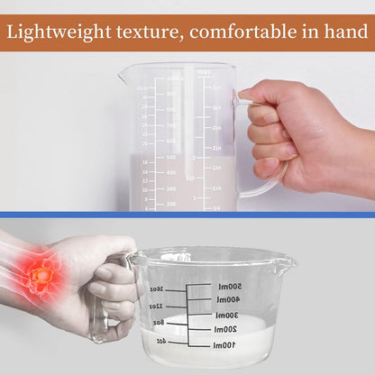 Newness 2-Cup Glass Measuring Cup For Baking and Cooking, (Upgraded, 3 Marking Including Cup/ML/Ounce Scale) Dishwasher, Freezer, Microwave, and Preheated Oven Safe, Essential Kitchen Tools