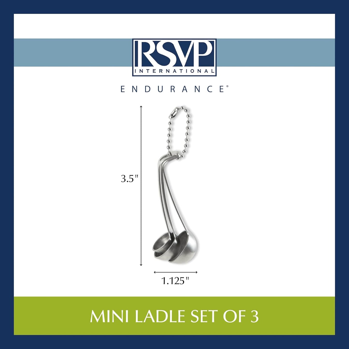 RSVP International Endurance Kitchen Collection Measuring Tools, Dishwasher Safe, Mini Ladles, 3 Piece, Stainless Steel