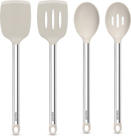 Vayvnt 4PCS Kitchen Utensils Set, Heat Resistant Silicone Utensils Set for Cooking, Non Scratch Spatula Spoons for Non Stick Pan, Large Kitchen Cooking Tools, Metal Long Handle&Dishwasher Safe, Blue