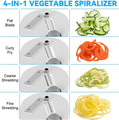 Vegetable Spiralizer 4in1 Rotating Blade Veggie Spiralizer Zucchini Noodle Maker with Strong Suction Cup Spiral Vegetable Cutter Slicer