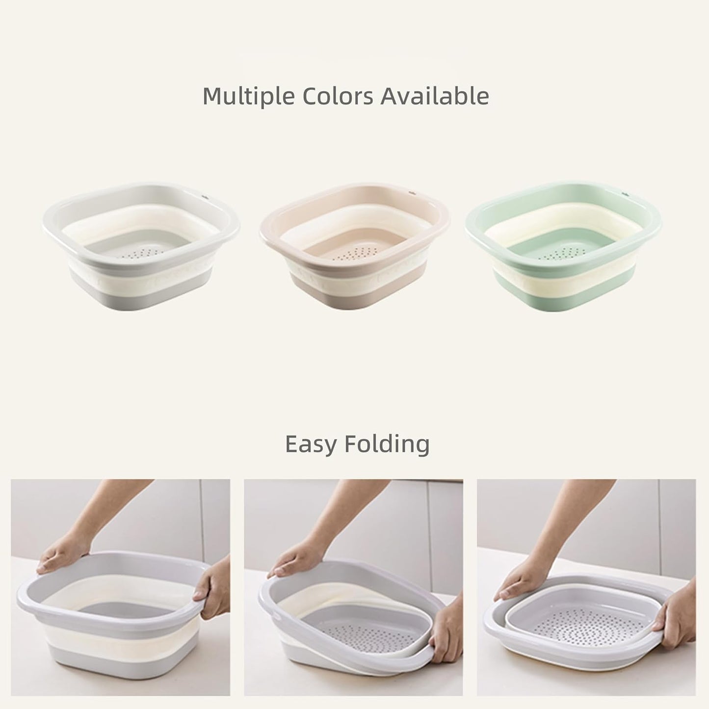 Collapsible Dish Basin with Colander, Foldable 2-in-1 Dish Pan and Strainer Set with Drain Holes, Portable Wash Basin for Kitchen Sink, Camping, Travel & RV (Pink)