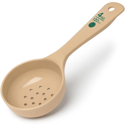 Carlisle FoodService Products Measure Miser Plastic Perforated Measuring Spoon with Short Handle, 4 Ounces, Beige