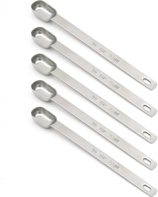 2PCS 1tsp (1/3tbsp, 5ml) Single Measuring Spoon, Stainless Steel Long Handle Individual Teaspoons Only