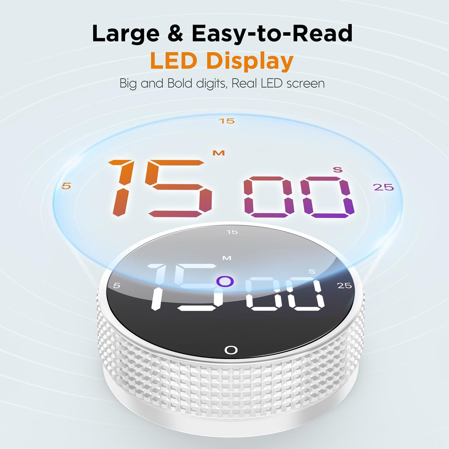 Upgrade Digital Kitchen Timer - Magnetic Countdown Countup Visual Pomodoro Timer with Large LED Display, 3-Preset Times (5, 15, 25), 3 Volume Levels, Ideal for Cooking, Baking and Fitness (1, Black)