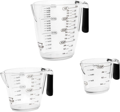 Dalup Measuring Cup Set – Clear Plastic Liquid Measuring Cups (8/16/32 oz) with Spout & Non-Slip Handle | 3-Piece Plastic Measuring Cup Set for Liquids & Dry Ingredients