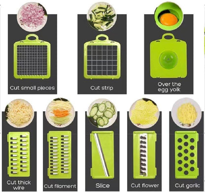 12-in-1 Vegetable Chopper, Multifunctional Onion Dicer & Veggie Slicer with 8 Blades, Food Cutter with Container for Kitchen, Kitchen Gadgets for Potato, Tomato, Garlic