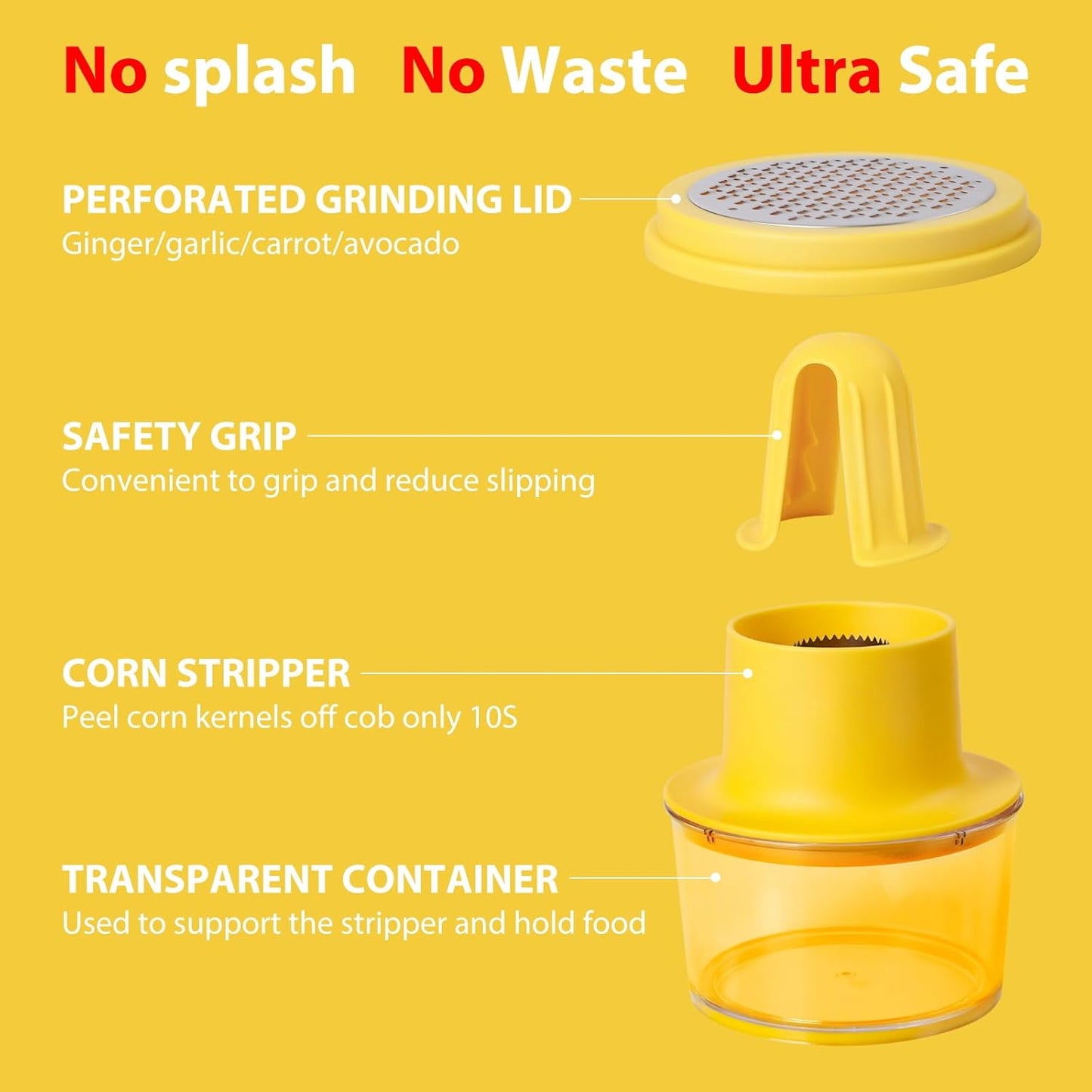 Corn Stripper, 2 in 1 Multi-functional Corn Peeler and Ginger Grater with Bowl and Hand Protector,Quick Remove Corn Kernel