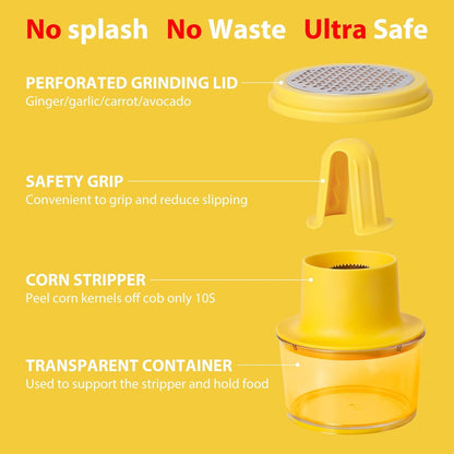 Corn Stripper, 2 in 1 Multi-functional Corn Peeler and Ginger Grater with Bowl and Hand Protector,Quick Remove Corn Kernel
