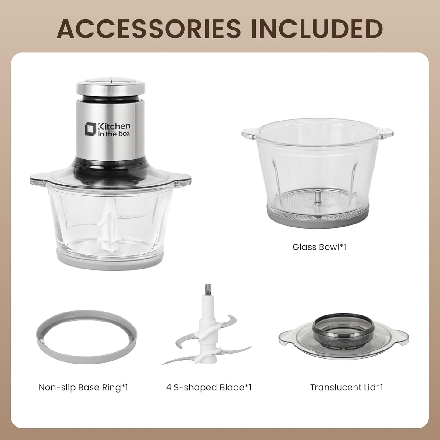 Kitchen in the box Food Processor, Electric Meat Grinder & Food Chopper with 400W Powerful Veggie Chopper-2 Bowls（8 Cup+8 Cup） & 2 Bi-Level Blades for Meat/Fish/Vegetable/Baby Food（Sliver Button）