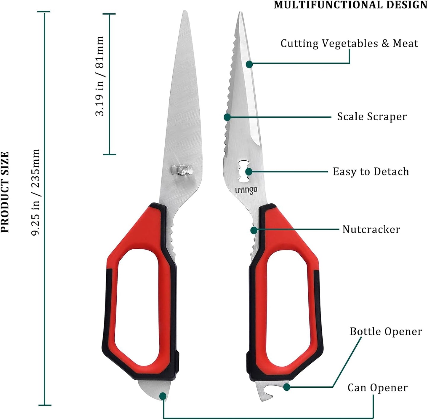 LIVINGO Kitchen Scissors, 2 Pack 9.25" Utility All Purpose Poultry Shears Heavy Duty Dishwasher Safe, Come Apart Sharp Stainless Steel Cooking Food Scissors for Cutting Meat, Chicken, Vegetable, Fish