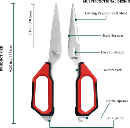 LIVINGO Kitchen Scissors, 2 Pack 9.25" Utility All Purpose Poultry Shears Heavy Duty Dishwasher Safe, Come Apart Sharp Stainless Steel Cooking Food Scissors for Cutting Meat, Chicken, Vegetable, Fish