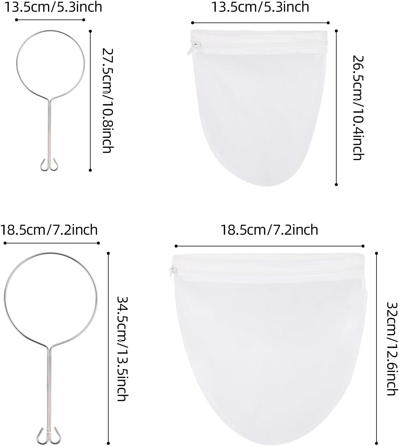 Ultra Fine Mesh Strainer Bags, 6 Pcs Reusable Mesh Filter Bags with 2 Pcs Stainless Steel Handle Frame for Filter NutMilk, Coffee, Milk, Butter, Juices and Fresh Cheese