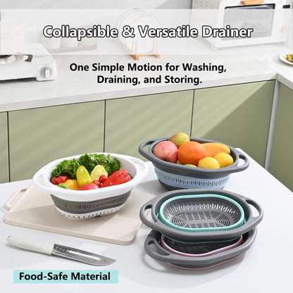 Collapsible Colander and Strainer,Silicone Strainer Colanders & Food Strainers,for Vegetable and Fruit, Kitchen Essentials (2, Blue, 1.3L+2.5L)