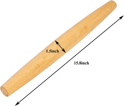 Classic French Rolling Pins Bamboo Wooden Rolling Pin for Baking Pizza Dough Pie Cookie, 13-Inch