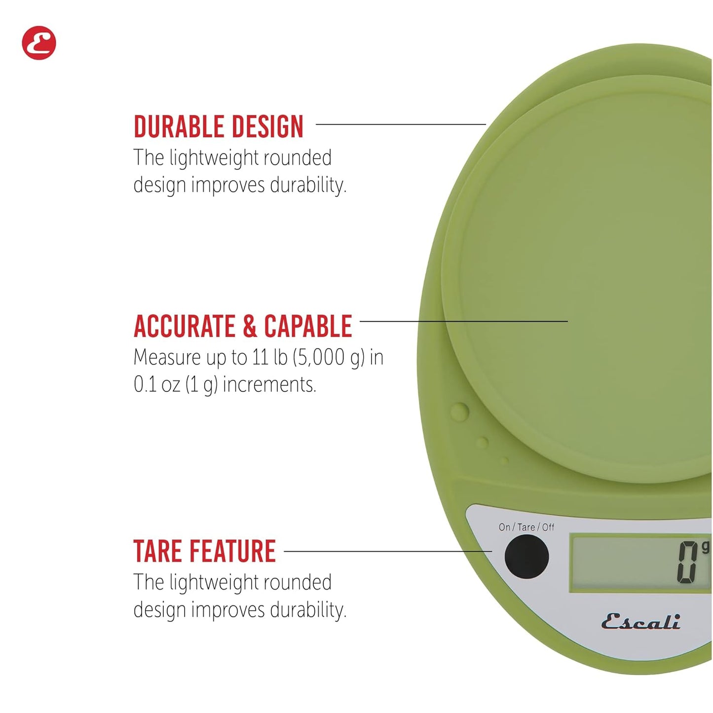 Escali Primo Digital Food Scale Multi-Functional Kitchen Scale and Baking Scale for Precise Weight Measuring and Portion Control, 8.5 x 6 x 1.5 inches, Black